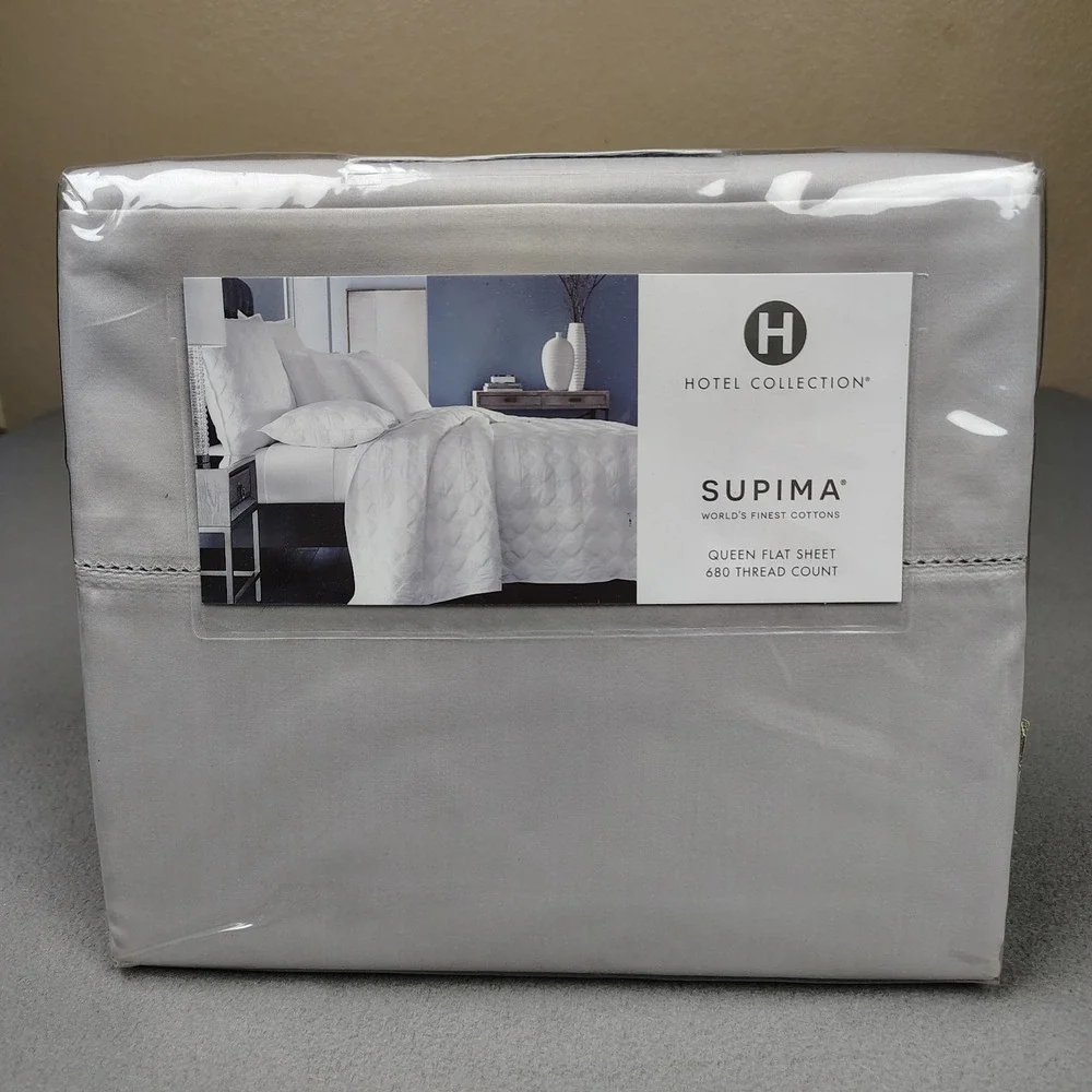 Hotel Collection Supima Cotton QUEEN Flat Sheet Gray‎ 680 Thread Count Soft New